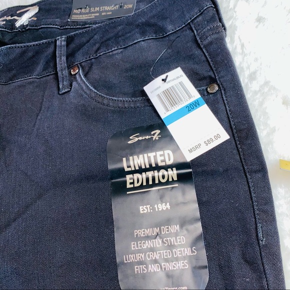 NEW Limited Edition SEVEN7 Black Mid Rise Fringe Slim Straight Jeans Plus Size - Picture 3 of 16